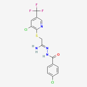 4-chloro-N'-(2-{[3-chloro-5-(trifluoromethyl)-2-pyridinyl]sulfanyl}ethanimidoyl)benzenecarbohydrazide