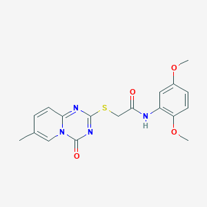 molecular formula C18H18N4O4S B2485967 N-(2,5-dimethoxyphenyl)-2-(7-methyl-4-oxopyrido[1,2-a][1,3,5]triazin-2-yl)sulfanylacetamide CAS No. 896319-89-4