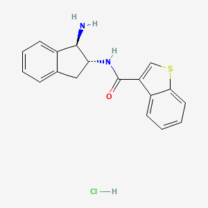 molecular formula C18H17ClN2OS B2485977 N-[(1R,2R)-1-Amino-2,3-dihydro-1H-inden-2-yl]-1-benzothiophene-3-carboxamide;hydrochloride CAS No. 2418596-07-1