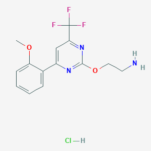 molecular formula C14H15ClF3N3O2 B2485984 (2-{[4-(2-Methoxyphenyl)-6-(trifluoromethyl)pyrimidin-2-yl]oxy}ethyl)amine hydrochloride CAS No. 1431966-59-4