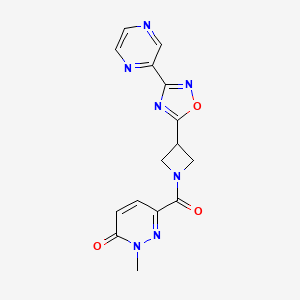 molecular formula C15H13N7O3 B2486001 2-methyl-6-(3-(3-(pyrazin-2-yl)-1,2,4-oxadiazol-5-yl)azetidine-1-carbonyl)pyridazin-3(2H)-one CAS No. 1327575-34-7