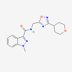 molecular formula C17H19N5O3 B2486002 1-methyl-N-((3-(tetrahydro-2H-pyran-4-yl)-1,2,4-oxadiazol-5-yl)methyl)-1H-indazole-3-carboxamide CAS No. 2034517-83-2