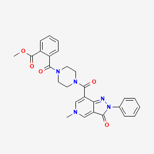 molecular formula C27H25N5O5 B2486049 methyl 2-(4-(5-methyl-3-oxo-2-phenyl-3,5-dihydro-2H-pyrazolo[4,3-c]pyridine-7-carbonyl)piperazine-1-carbonyl)benzoate CAS No. 1021123-98-7