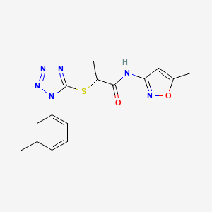 molecular formula C15H16N6O2S B2486050 N-(5-methyl-1,2-oxazol-3-yl)-2-{[1-(3-methylphenyl)-1H-tetrazol-5-yl]sulfanyl}propanamide CAS No. 887347-25-3