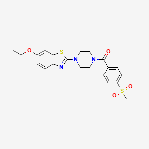 molecular formula C22H25N3O4S2 B2486055 (4-(6-Ethoxybenzo[d]thiazol-2-yl)piperazin-1-yl)(4-(ethylsulfonyl)phenyl)methanone CAS No. 886924-32-9