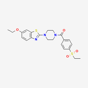 molecular formula C22H25N3O4S2 B2486055 2-{4-[4-(ethanesulfonyl)benzoyl]piperazin-1-yl}-6-ethoxy-1,3-benzothiazole CAS No. 886924-32-9