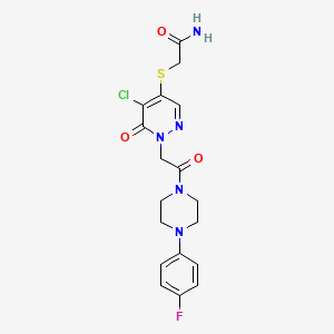 molecular formula C18H19ClFN5O3S B2486079 2-((5-Chloro-1-(2-(4-(4-fluorophenyl)piperazin-1-yl)-2-oxoethyl)-6-oxo-1,6-dihydropyridazin-4-yl)thio)acetamide CAS No. 1251587-84-4