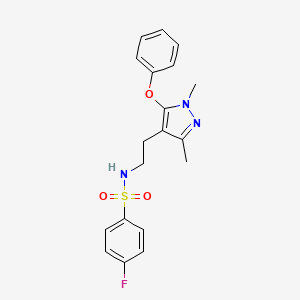 molecular formula C19H20FN3O3S B2486098 N-[2-(1,3-dimethyl-5-phenoxy-1H-pyrazol-4-yl)ethyl]-4-fluorobenzenesulfonamide CAS No. 477711-51-6
