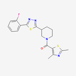 molecular formula C19H19FN4OS2 B2486104 (2,4-Dimethylthiazol-5-yl)(3-(5-(2-fluorophenyl)-1,3,4-thiadiazol-2-yl)piperidin-1-yl)methanone CAS No. 1351595-46-4