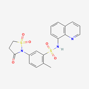 molecular formula C19H17N3O5S2 B2486149 5-(1,1-dioxido-3-oxoisothiazolidin-2-yl)-2-methyl-N-(quinolin-8-yl)benzenesulfonamide CAS No. 950322-85-7