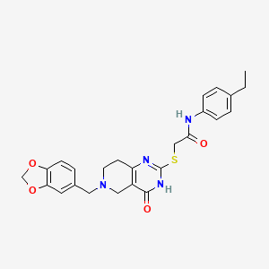 molecular formula C25H26N4O4S B2486177 2-((6-(benzo[d][1,3]dioxol-5-ylmethyl)-4-oxo-3,4,5,6,7,8-hexahydropyrido[4,3-d]pyrimidin-2-yl)thio)-N-(4-ethylphenyl)acetamide CAS No. 946268-66-2