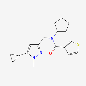 molecular formula C18H23N3OS B2486186 N-cyclopentyl-N-((5-cyclopropyl-1-methyl-1H-pyrazol-3-yl)methyl)thiophene-3-carboxamide CAS No. 1787880-30-1