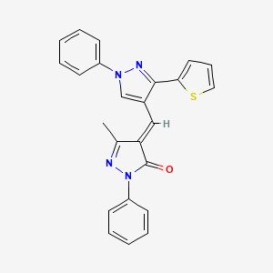 molecular formula C24H18N4OS B2486187 (E)-3-甲基-1-苯基-4-((1-苯基-3-(噻吩-2-基)-1H-吡唑-4-基)甲亚甲基)-1H-吡唑-5(4H)-酮 CAS No. 371917-78-1