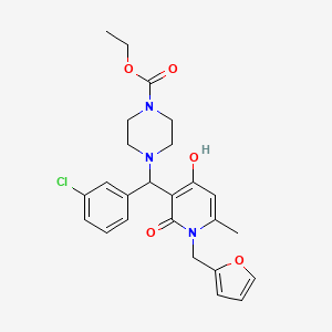 molecular formula C25H28ClN3O5 B2486213 Ethyl 4-((3-chlorophenyl)(1-(furan-2-ylmethyl)-4-hydroxy-6-methyl-2-oxo-1,2-dihydropyridin-3-yl)methyl)piperazine-1-carboxylate CAS No. 897612-44-1