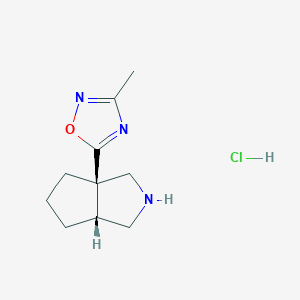 molecular formula C10H16ClN3O B2486216 5-[(3Ar,6aR)-2,3,4,5,6,6a-hexahydro-1H-cyclopenta[c]pyrrol-3a-yl]-3-methyl-1,2,4-oxadiazole;hydrochloride CAS No. 2126144-16-7
