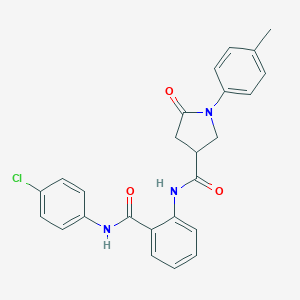 molecular formula C25H22ClN3O3 B248622 N-{2-[(4-chloroanilino)carbonyl]phenyl}-1-(4-methylphenyl)-5-oxo-3-pyrrolidinecarboxamide 