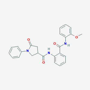 molecular formula C25H23N3O4 B248623 N-{2-[(2-methoxyanilino)carbonyl]phenyl}-5-oxo-1-phenyl-3-pyrrolidinecarboxamide 