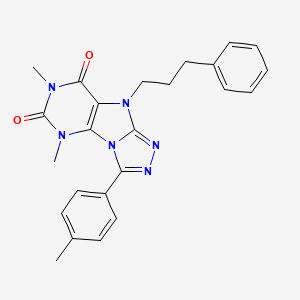 molecular formula C24H24N6O2 B2486263 5,7-dimethyl-9-(3-phenylpropyl)-3-(p-tolyl)-5H-[1,2,4]triazolo[4,3-e]purine-6,8(7H,9H)-dione CAS No. 921788-34-3