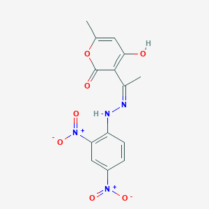 molecular formula C14H12N4O7 B2486272 (Z)-3-(1-(2-(2,4-dinitrophenyl)hydrazono)ethyl)-4-hydroxy-6-methyl-2H-pyran-2-one CAS No. 54107-19-6