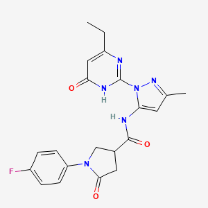 molecular formula C21H21FN6O3 B2486274 N-(1-(4-乙基-6-氧代-1,6-二氢嘧啶-2-基)-3-甲基-1H-嘧啶-5-基)-1-(4-氟苯基)-5-氧代吡咯啉-3-羧酰胺 CAS No. 1006025-08-6