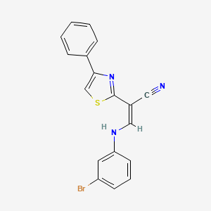 B2486276 (Z)-3-((3-bromophenyl)amino)-2-(4-phenylthiazol-2-yl)acrylonitrile CAS No. 374548-31-9