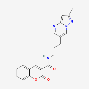 molecular formula C20H18N4O3 B2486317 N-(3-(2-methylpyrazolo[1,5-a]pyrimidin-6-yl)propyl)-2-oxo-2H-chromene-3-carboxamide CAS No. 1796945-98-6