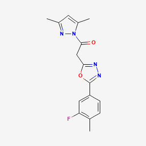 molecular formula C16H15FN4O2 B2486342 1-(3,5-dimethyl-1H-pyrazol-1-yl)-2-[5-(3-fluoro-4-methylphenyl)-1,3,4-oxadiazol-2-yl]ethanone CAS No. 1325307-21-8