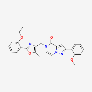 molecular formula C26H24N4O4 B2486347 5-((2-(2-ethoxyphenyl)-5-methyloxazol-4-yl)methyl)-2-(2-methoxyphenyl)pyrazolo[1,5-a]pyrazin-4(5H)-one CAS No. 1359034-18-6