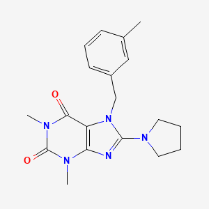 molecular formula C19H23N5O2 B2486350 1,3-dimethyl-7-(3-methylbenzyl)-8-(pyrrolidin-1-yl)-1H-purine-2,6(3H,7H)-dione CAS No. 361174-72-3