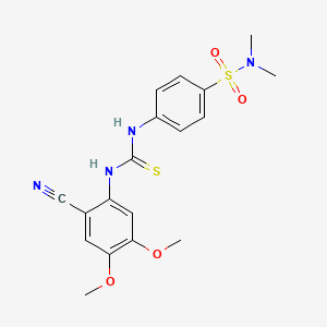 molecular formula C18H20N4O4S2 B2486360 4-{[(2-cyano-4,5-dimethoxyanilino)carbothioyl]amino}-N,N-dimethylbenzenesulfonamide CAS No. 692287-56-2