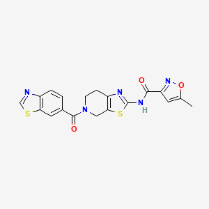 molecular formula C19H15N5O3S2 B2486370 N-(5-(benzo[d]thiazole-6-carbonyl)-4,5,6,7-tetrahydrothiazolo[5,4-c]pyridin-2-yl)-5-methylisoxazole-3-carboxamide CAS No. 1396676-62-2