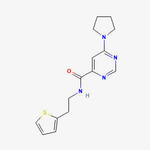 molecular formula C15H18N4OS B2486378 6-(pyrrolidin-1-yl)-N-(2-(thiophen-2-yl)ethyl)pyrimidine-4-carboxamide CAS No. 2034581-58-1