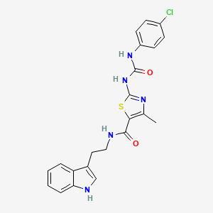 molecular formula C22H20ClN5O2S B2486382 N-(2-(1H-indol-3-yl)ethyl)-2-(3-(4-chlorophenyl)ureido)-4-methylthiazole-5-carboxamide CAS No. 942011-23-6