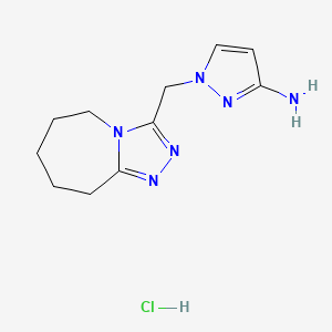 molecular formula C11H17ClN6 B2486384 1-(6,7,8,9-Tetrahydro-5H-[1,2,4]triazolo[4,3-a]azepin-3-ylmethyl)-1h-pyrazol-3-amine hydrochloride CAS No. 1431966-55-0