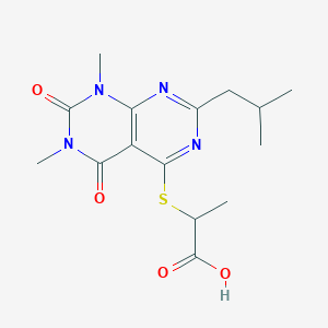 molecular formula C15H20N4O4S B2486391 2-((2-Isobutyl-6,8-dimethyl-5,7-dioxo-5,6,7,8-tetrahydropyrimido[4,5-d]pyrimidin-4-yl)thio)propanoic acid CAS No. 872608-21-4