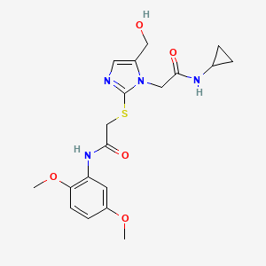 molecular formula C19H24N4O5S B2486409 N-cyclopropyl-2-(2-((2-((2,5-dimethoxyphenyl)amino)-2-oxoethyl)thio)-5-(hydroxymethyl)-1H-imidazol-1-yl)acetamide CAS No. 921524-42-7