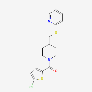 molecular formula C16H17ClN2OS2 B2486422 (5-Chlorothiophen-2-yl)(4-((pyridin-2-ylthio)methyl)piperidin-1-yl)methanone CAS No. 1421468-53-2
