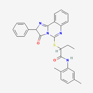 molecular formula C28H26N4O2S B2486423 N-(2,5-dimethylphenyl)-2-((3-oxo-2-phenyl-2,3-dihydroimidazo[1,2-c]quinazolin-5-yl)thio)butanamide CAS No. 1053077-89-6
