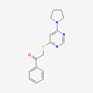 molecular formula C16H17N3OS B2486466 1-Phenyl-2-((6-(pyrrolidin-1-yl)pyrimidin-4-yl)thio)ethanone CAS No. 1171498-85-3
