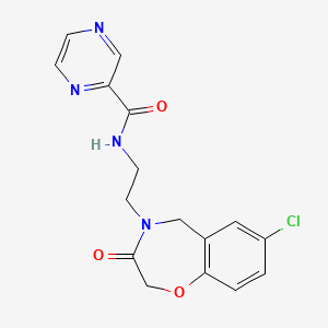 molecular formula C16H15ClN4O3 B2486472 N-(2-(7-chloro-3-oxo-2,3-dihydrobenzo[f][1,4]oxazepin-4(5H)-yl)ethyl)pyrazine-2-carboxamide CAS No. 2034457-39-9