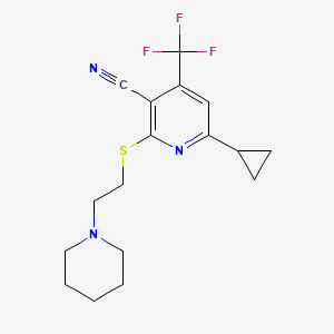 molecular formula C17H20F3N3S B2486477 6-Cyclopropyl-2-{[2-(piperidin-1-yl)ethyl]sulfanyl}-4-(trifluoromethyl)pyridine-3-carbonitrile CAS No. 625377-25-5