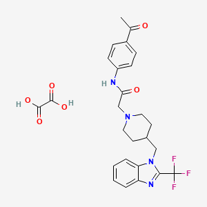 molecular formula C26H27F3N4O6 B2486487 N-(4-acetylphenyl)-2-(4-((2-(trifluoromethyl)-1H-benzo[d]imidazol-1-yl)methyl)piperidin-1-yl)acetamide oxalate CAS No. 1351615-25-2