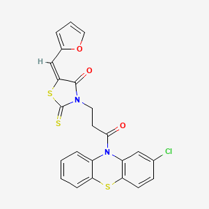 molecular formula C23H15ClN2O3S3 B2486493 (E)-3-(3-(2-chloro-10H-phenothiazin-10-yl)-3-oxopropyl)-5-(furan-2-ylmethylene)-2-thioxothiazolidin-4-one CAS No. 612803-73-3