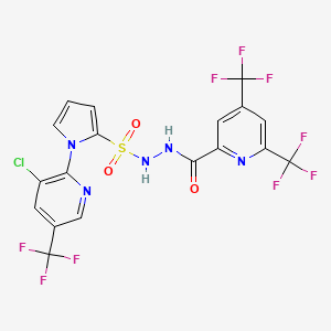 molecular formula C18H9ClF9N5O3S B2486502 N'-({1-[3-氯-5-(三氟甲基)吡啶-2-基]-1H-吡咯-2-基}磺酰)-4,6-双(三氟甲基)吡啶-2-甲酰肼 CAS No. 1092344-60-9