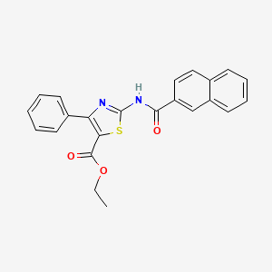 molecular formula C23H18N2O3S B2486535 Ethyl 2-(naphthalene-2-carbonylamino)-4-phenyl-1,3-thiazole-5-carboxylate CAS No. 391222-30-3