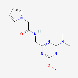 molecular formula C13H18N6O2 B2486539 N-((4-(二甲胺基)-6-甲氧基-1,3,5-三嗪-2-基)甲基)-2-(1H-吡咯-1-基)乙酰胺 CAS No. 2034576-27-5