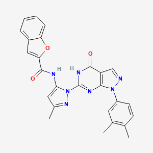 molecular formula C26H21N7O3 B2486545 N-(1-(1-(3,4-dimethylphenyl)-4-oxo-4,5-dihydro-1H-pyrazolo[3,4-d]pyrimidin-6-yl)-3-methyl-1H-pyrazol-5-yl)benzofuran-2-carboxamide CAS No. 1171504-87-2