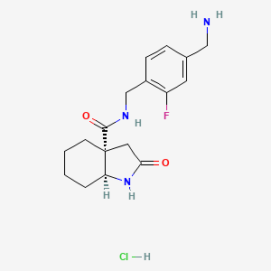 molecular formula C17H23ClFN3O2 B2486547 (3Ar,7aS)-N-[[4-(aminomethyl)-2-fluorophenyl]methyl]-2-oxo-3,4,5,6,7,7a-hexahydro-1H-indole-3a-carboxamide;hydrochloride CAS No. 2418596-99-1