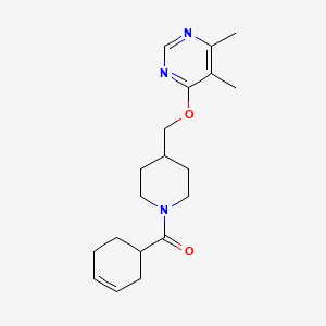 molecular formula C19H27N3O2 B2486550 Cyclohex-3-en-1-yl-[4-[(5,6-dimethylpyrimidin-4-yl)oxymethyl]piperidin-1-yl]methanone CAS No. 2379984-70-8