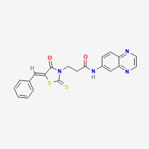 molecular formula C21H16N4O2S2 B2486552 (Z)-3-(5-benzylidene-4-oxo-2-thioxothiazolidin-3-yl)-N-(quinoxalin-6-yl)propanamide CAS No. 929845-27-2